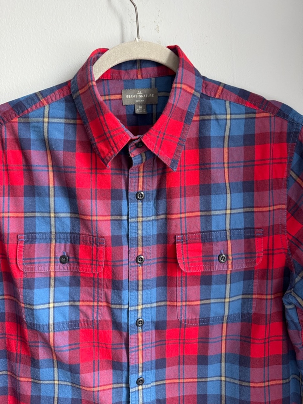 L.L. Bean Signature Red and Blue Plaid Button-Down Shirt size M